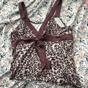 Leopard Print Satin Blouse with Brown Accents